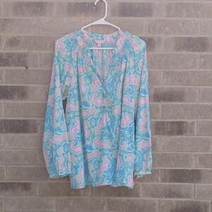 Lilly Pulitzer Pastel Swirl Long-Sleeve Tunic - Blue, Pink, Green